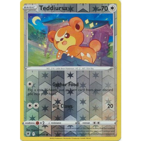 Teddiursa - 122/189 - Common Reverse Holo Sword & Shield: Astral Radiance Single Card  Pokemon Kort og andre samlekort Pokegal.no