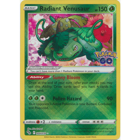 Pokemon Kort - Pokemon Go singles Radiant Venusaur - 004/078 - Radiant Rare  - PokeGal.no