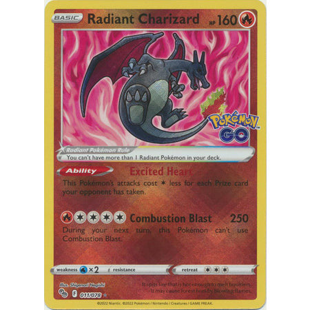 Pokemon Kort - Pokemon Go singles Radiant Charizard - 011/078 - Radiant Rare  - PokeGal.no