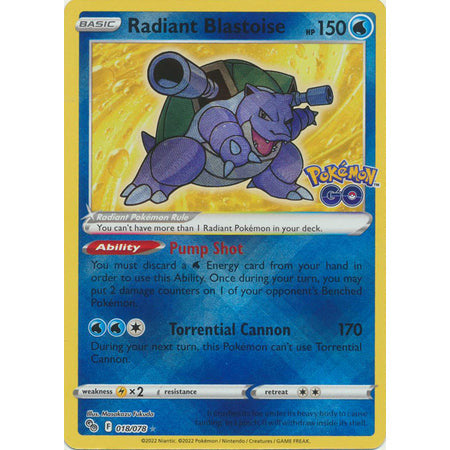 Pokemon Kort - Pokemon Go singles Radiant Blastoise - 018/078 - Radiant Rare  - PokeGal.no