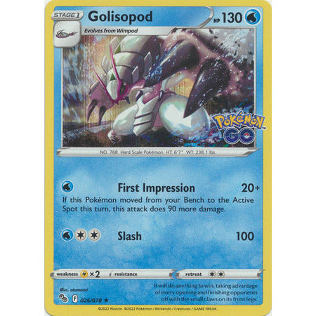 Pokemon Kort - Pokemon Go singles Golisopod - 026/078 - Holo Rare  - PokeGal.no