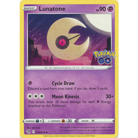 Pokemon Kort - Pokemon Go singles Lunatone - 034/078 - Uncommon  - PokeGal.no