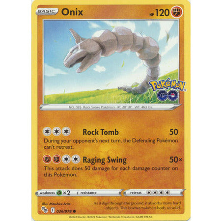 Pokemon Kort - Pokemon Go singles Onix - 036/078 - Commone  - PokeGal.no