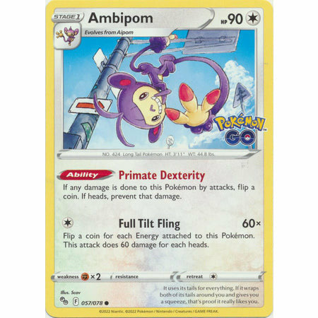 Pokemon Kort - Pokemon Go singles Ambipom - 057/078 - Common  - PokeGal.no