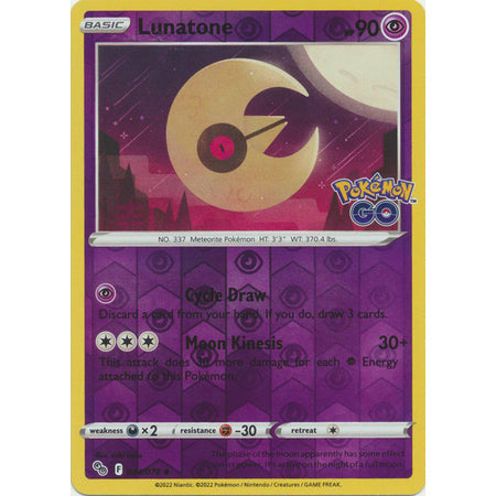 Pokemon Kort - Pokemon Go singles Lunatone - 034/078 - Uncommon Reverse Holo  - PokeGal.no