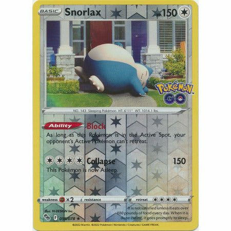 Pokemon Kort - Pokemon Go singles Snorlax - 055/078 - Holo Rare Reverse Holo  - PokeGal.no