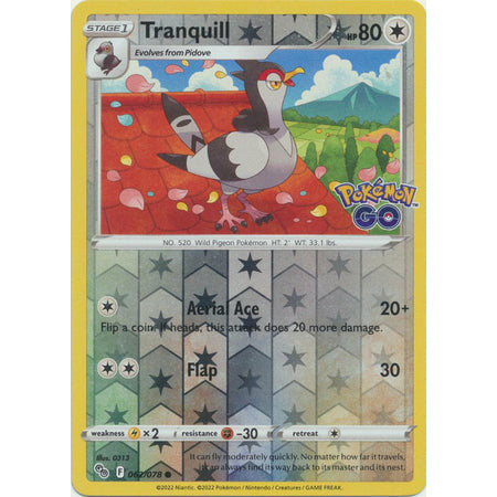 Pokemon Kort - Pokemon Go singles Tranquill - 062/078 - Common Reverse Holo  - PokeGal.no